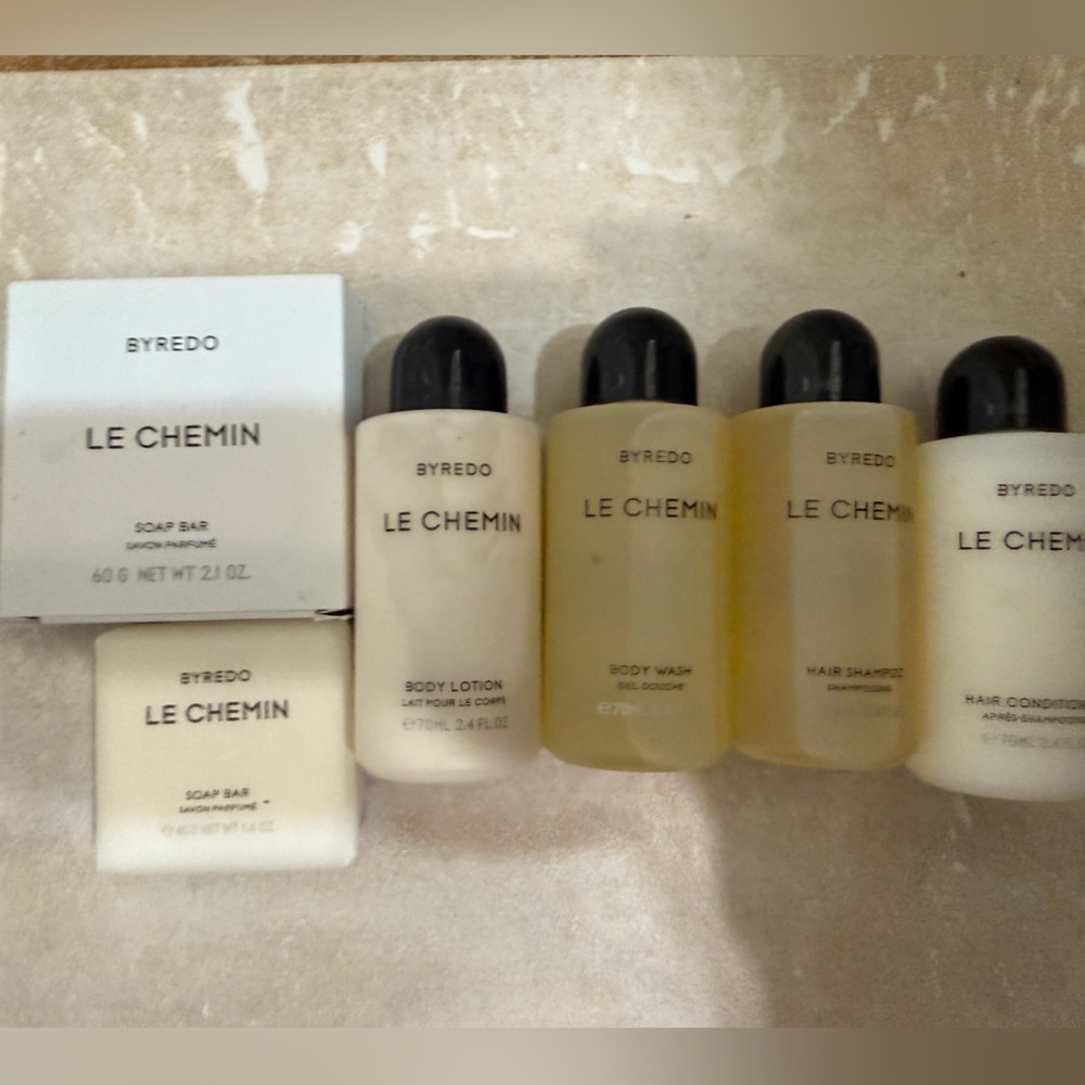 Byredo Le Chemin Travel Body & Hair Set — Cream and Yellow Bottles